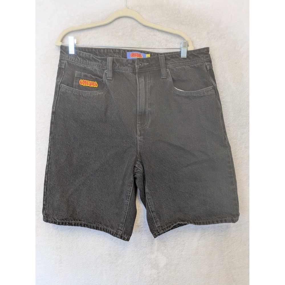 Empyre Denim Shorts Men's 34 Black Graffiti Patch Relaxed Fit Skater